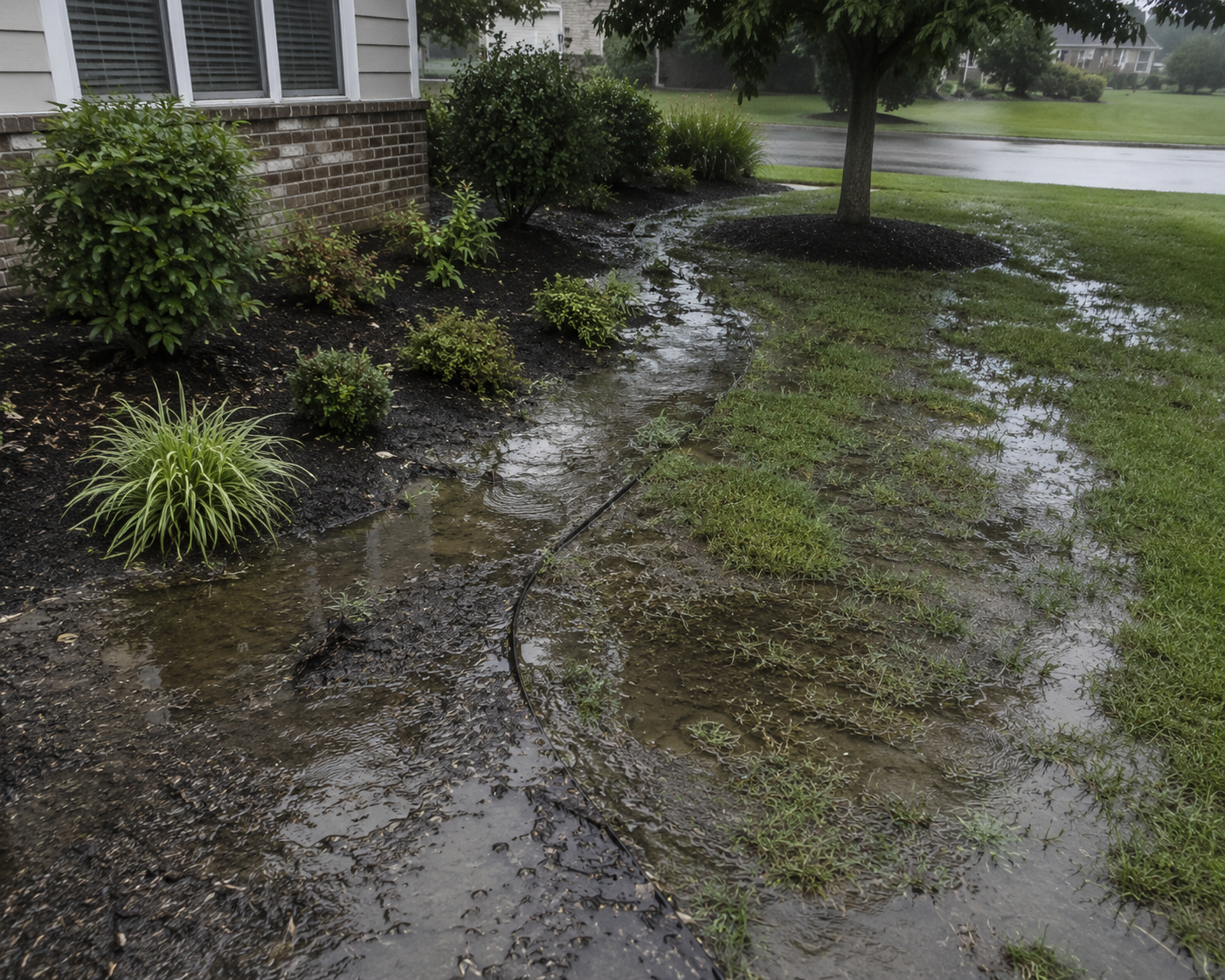 Backyard with chronic wet area and drainage problem