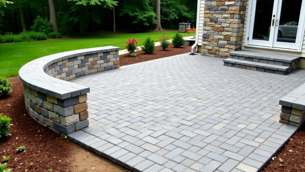 Large-format paver patio installation Massachusetts