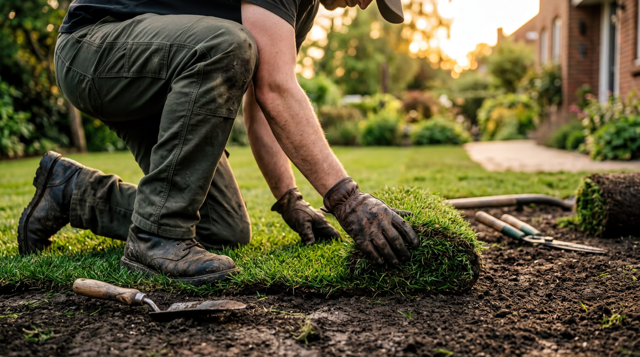 Professional sod installation on a Massachusetts lawn