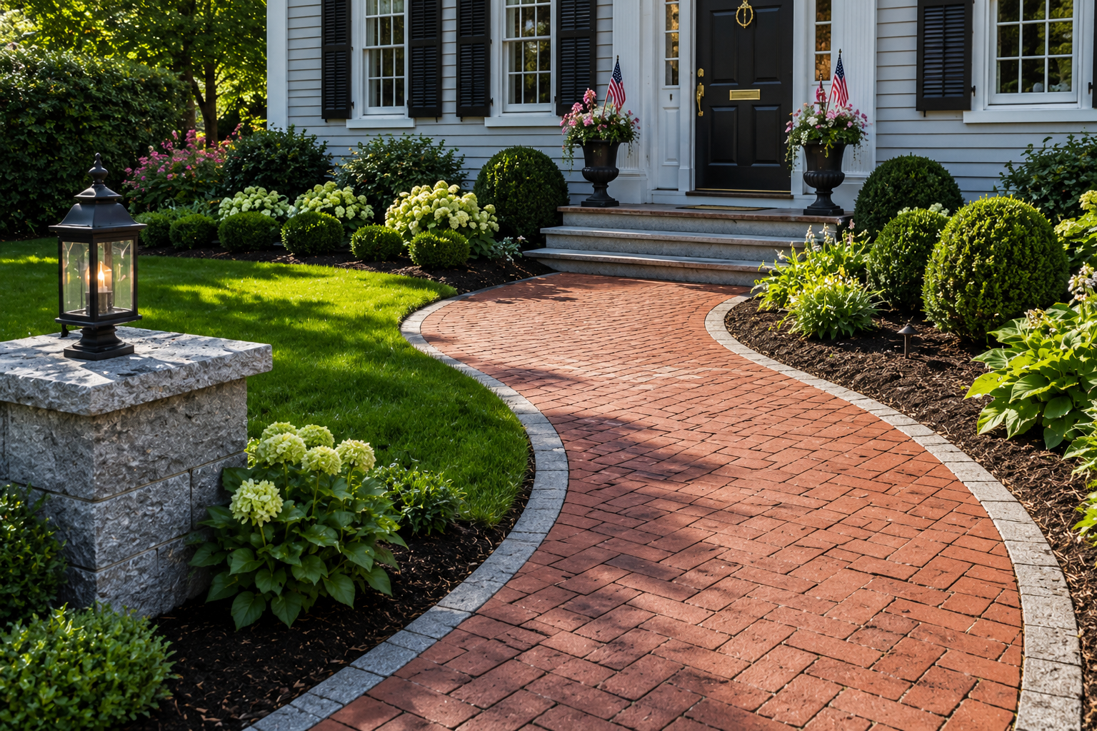Classic brick walkway installation in New England Massachusetts