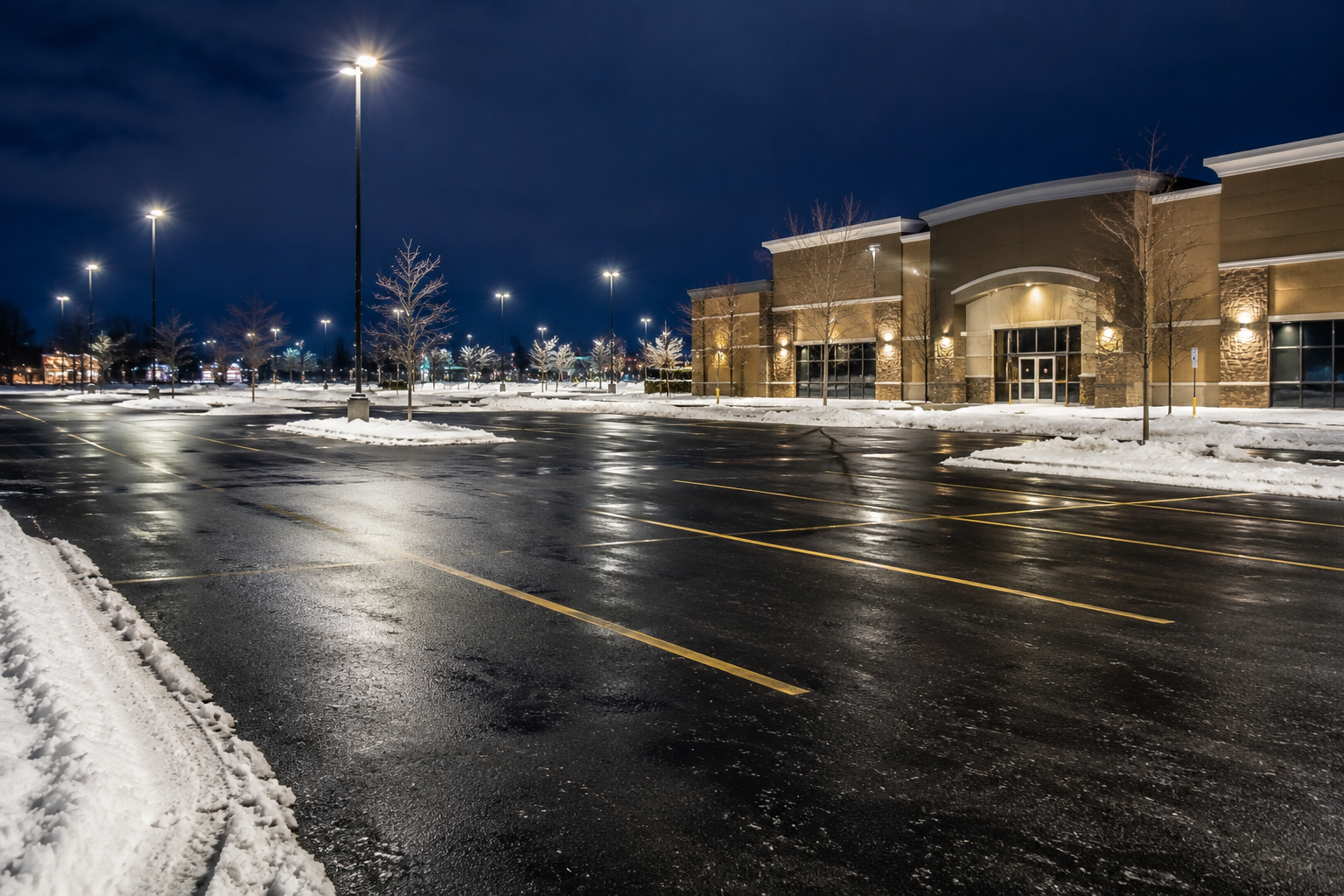 Cleared commercial parking lot after SalCorp snow removal Massachusetts