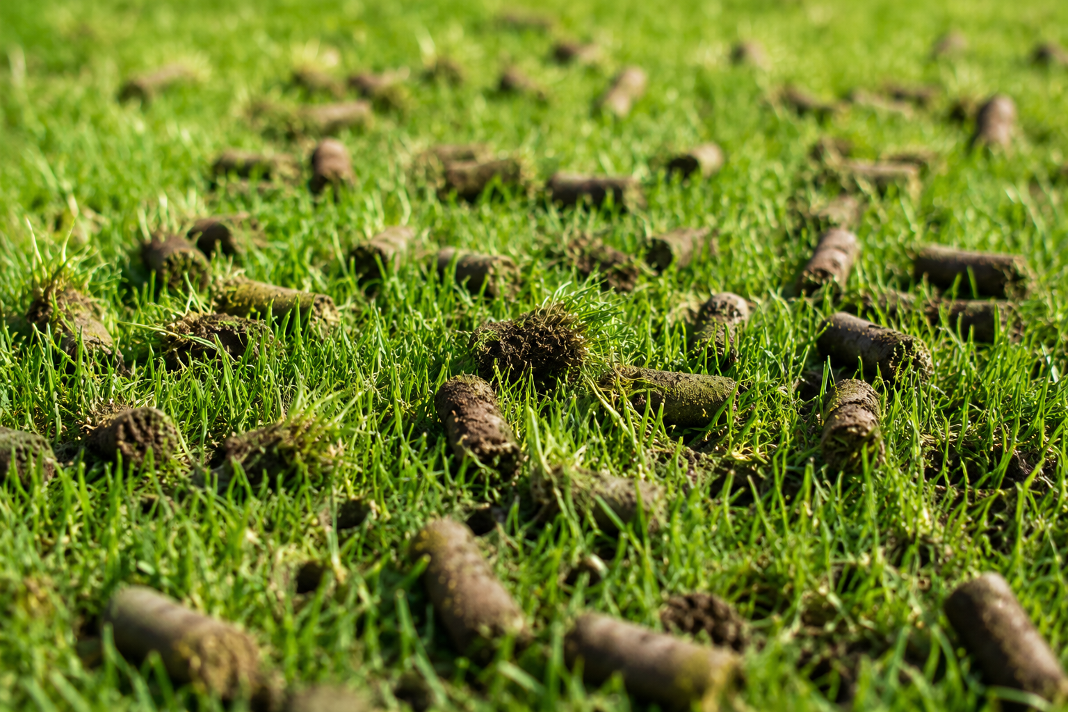 Core aeration on a Massachusetts lawn in early September